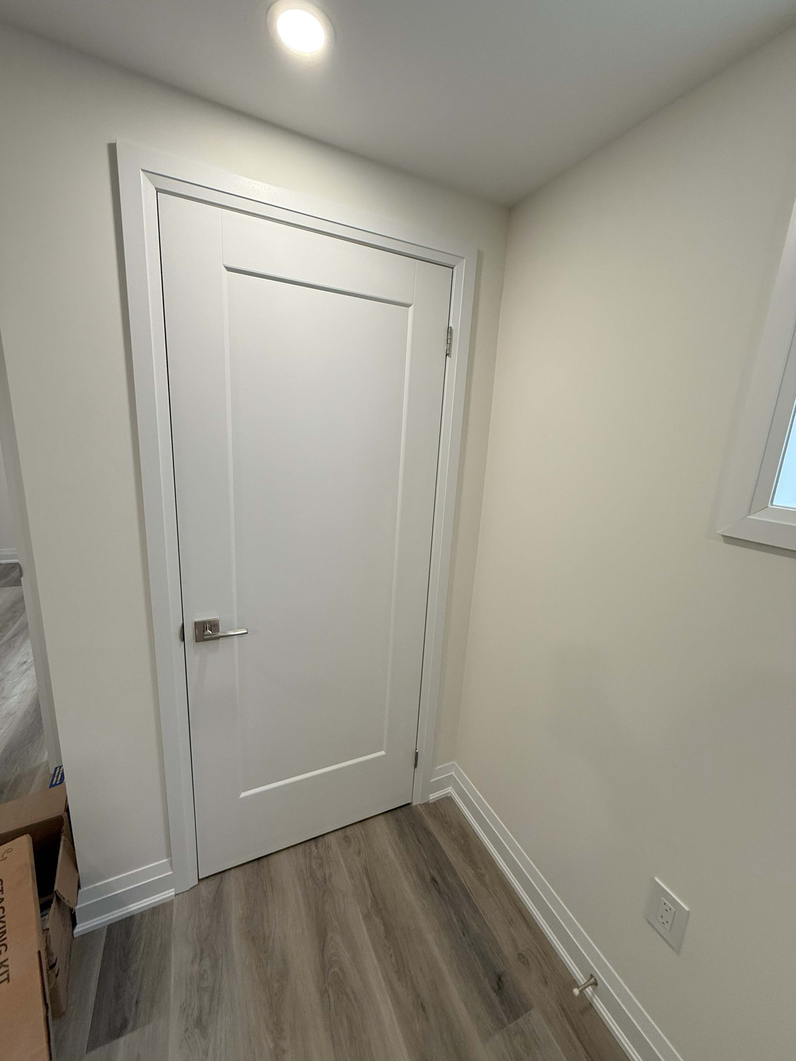 Interior door, casing, and electrical finish
